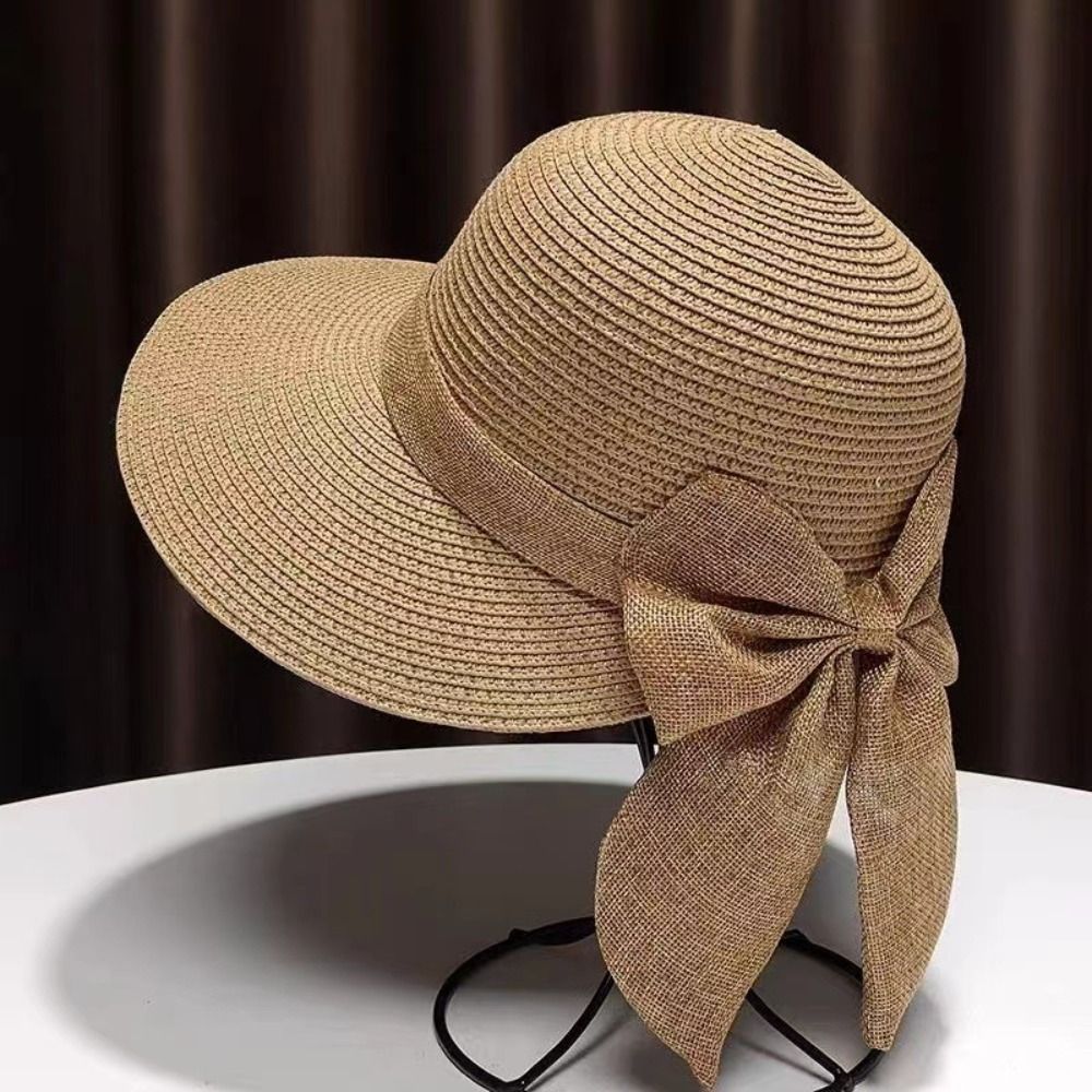 Bucket Hat Straw - Bowknot Sun Hat Summer Breathable Wide