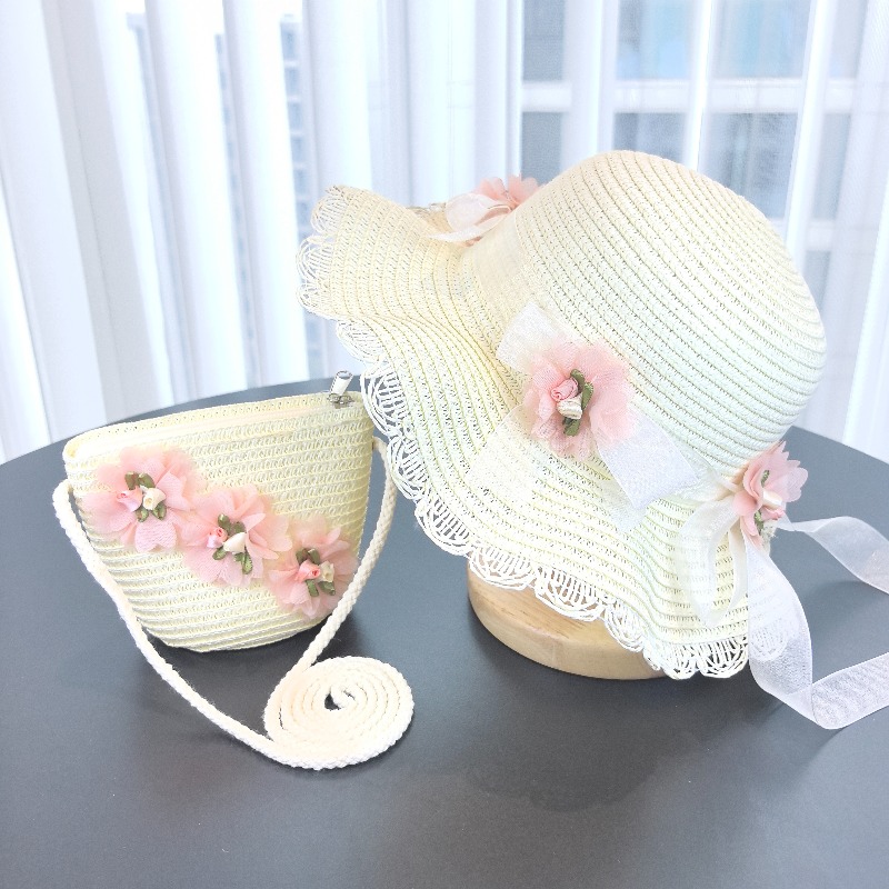 Bucket Hat Straw - Girls 2pcs Straw Hat Solid Color