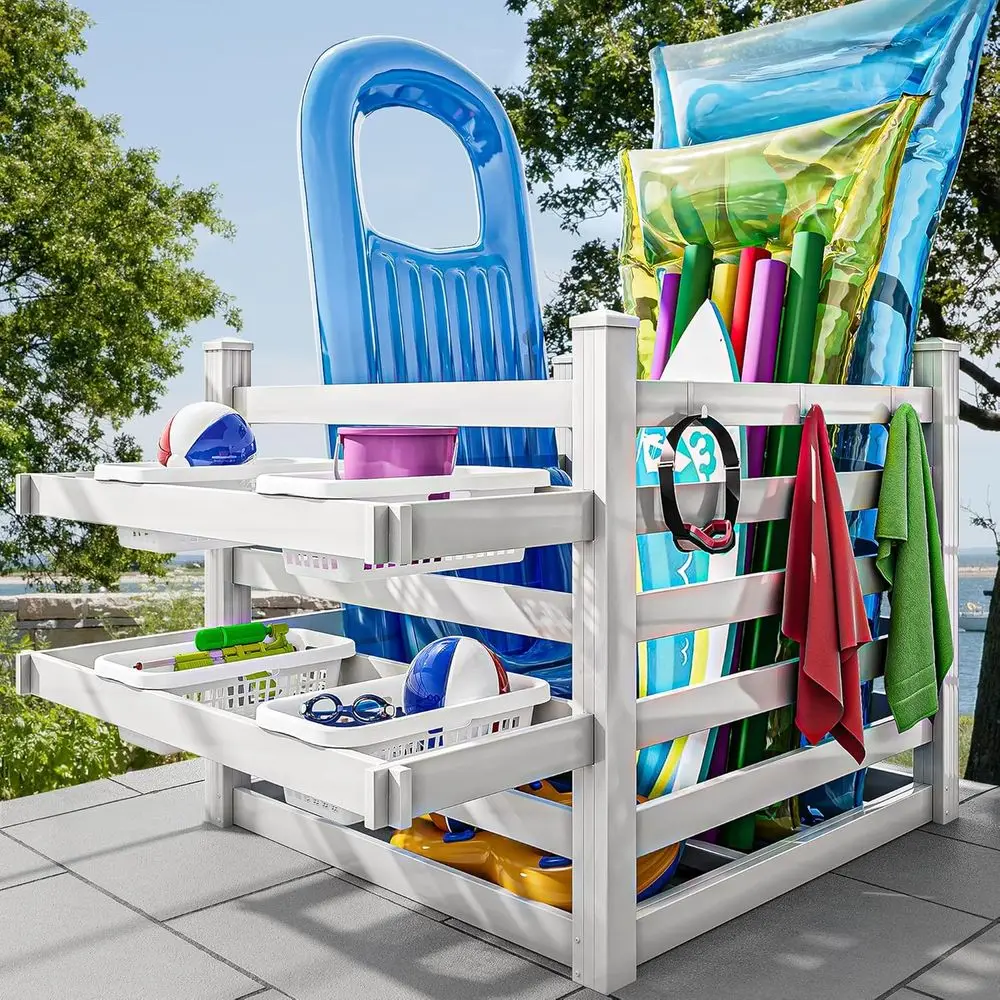 Pool Storage Bin with Towel Ra - Beach Towel Large ulasan dan harga