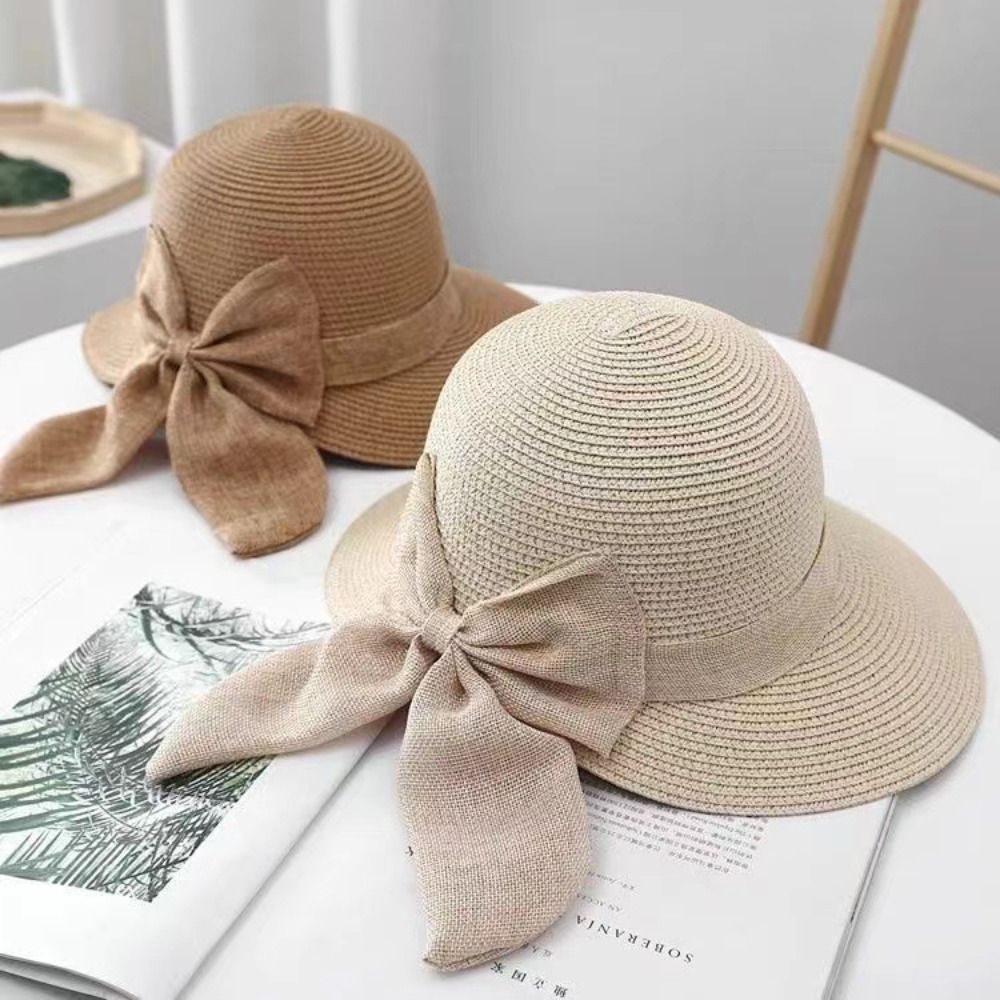 Bowknot Sun Hat Summer Breatha - Bucket Hat Straw ulasan dan harga