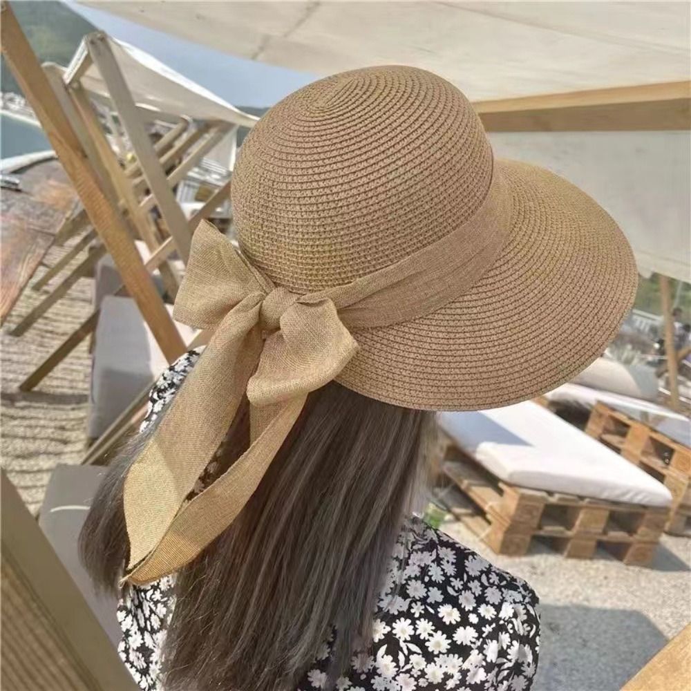 Bowknot Sun Hat Summer Breatha - Bucket Hat Straw ulasan dan harga