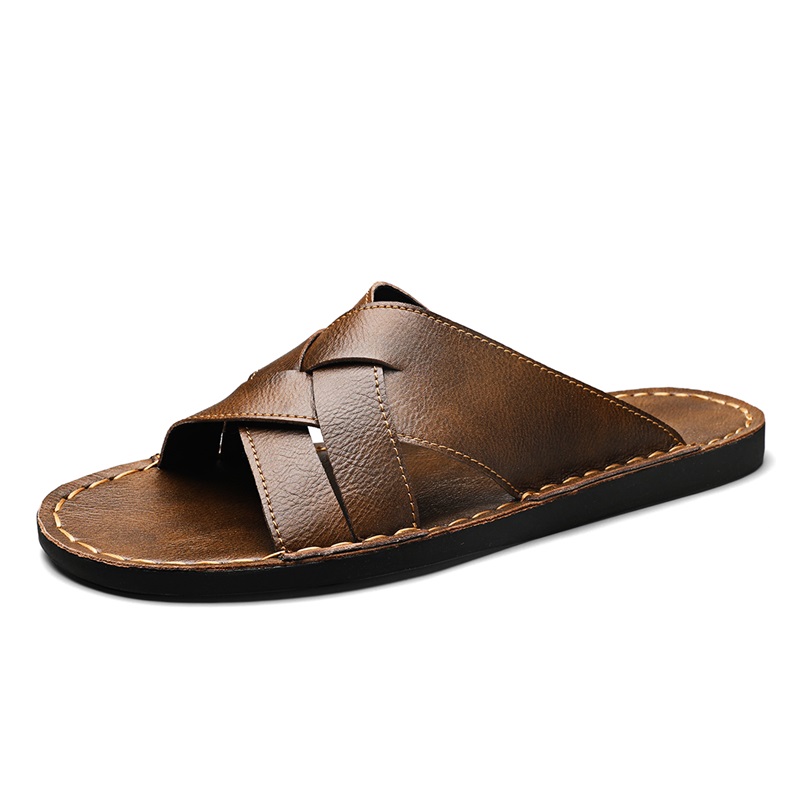 Fashion Genuine Leather Men Sl - Flip Flop Leather Men ulasan dan harga