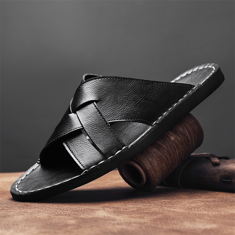 Fashion Genuine Leather Men Sl - Flip Flop Leather Men ulasan dan harga