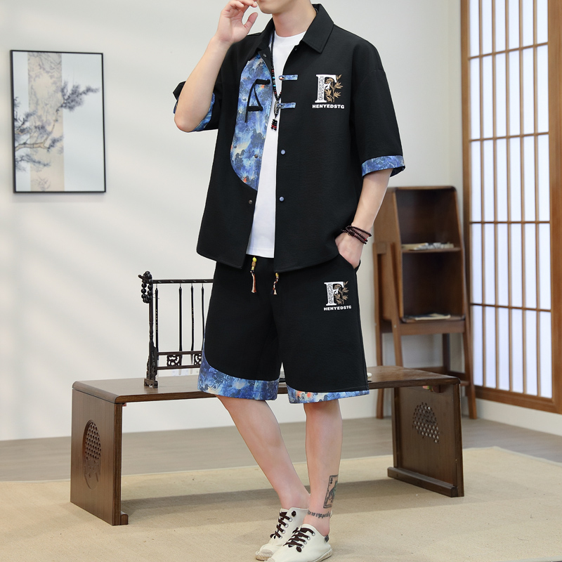 Summer Men's 2-Piece Kimono Se - Resort Shirt Floral ulasan dan harga