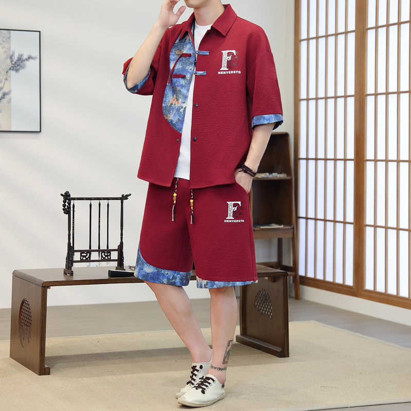 Summer Men's 2-Piece Kimono Se - Resort Shirt Floral ulasan dan harga