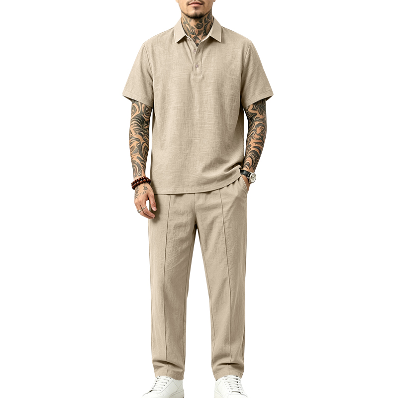 Men's 2 Piece Polo Set Short S - Short Linen Drawstring ulasan dan harga