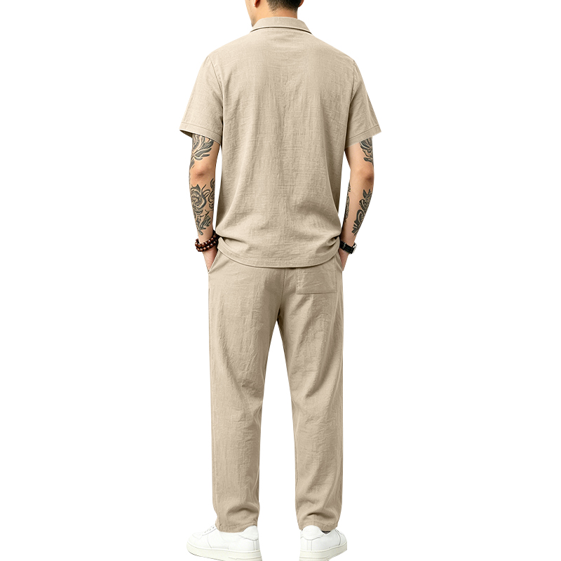 Men's 2 Piece Polo Set Short S - Short Linen Drawstring ulasan dan harga